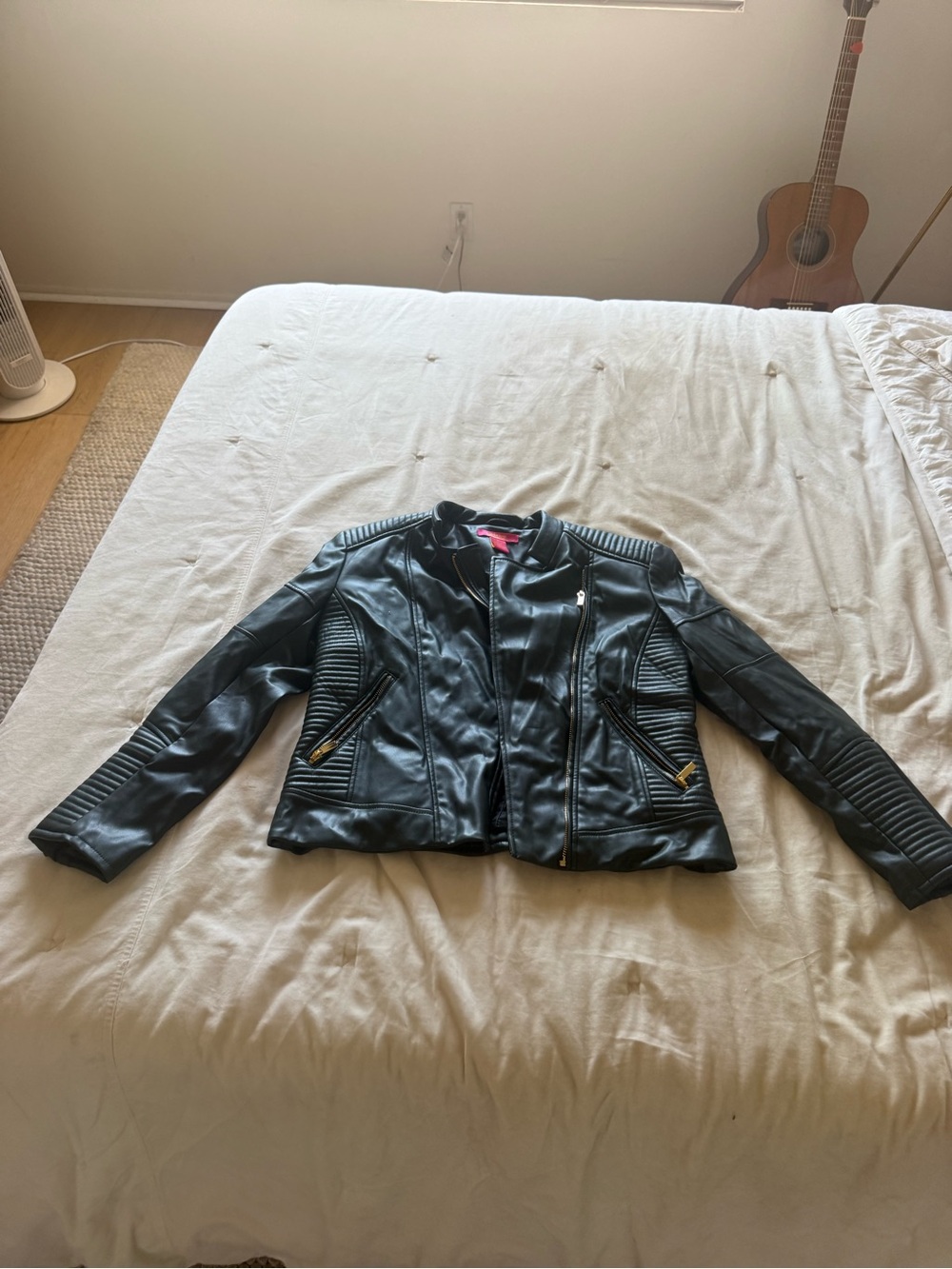 Catherines Black Faux Leather Quilted Moto Jacket